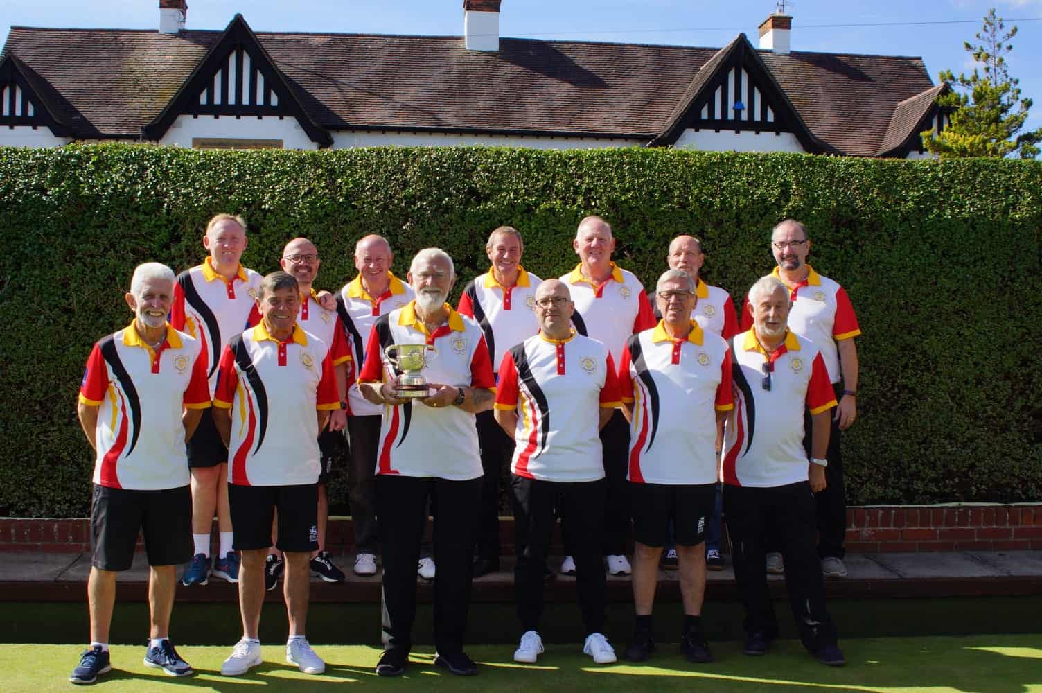 Image of Kingsthorpe Bowling Club team who won the inaugural Northamptonshire County Top Club Competition played at Abington Bowling Club in 2022
