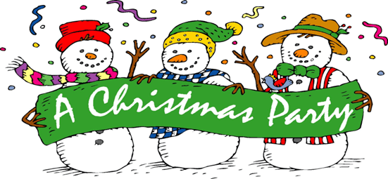 Image of three snowmen with text advertising a Christmas party